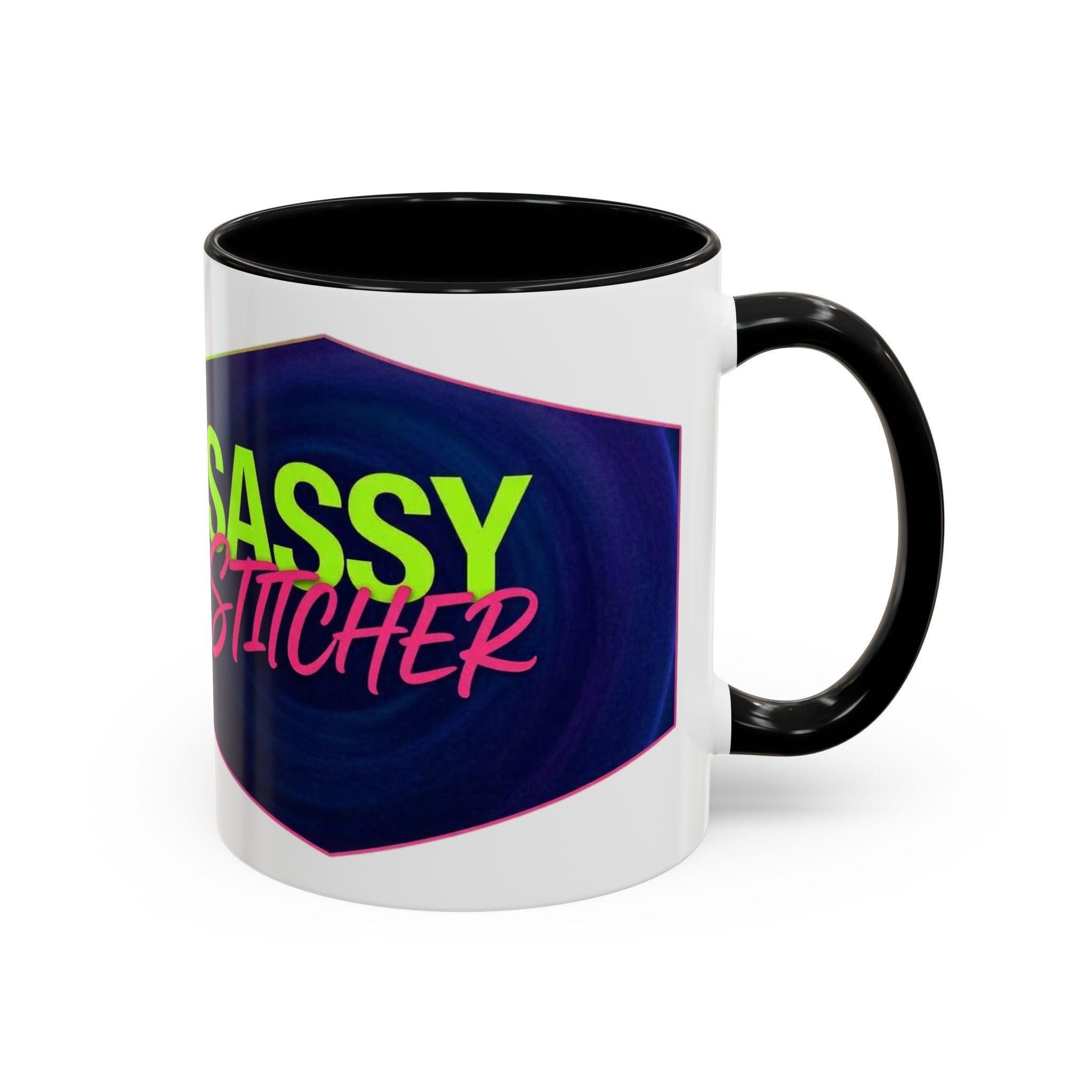 Sassy Stitcher Accent Coffee Mug – Neon Retro Needlework Gift (11/15oz)