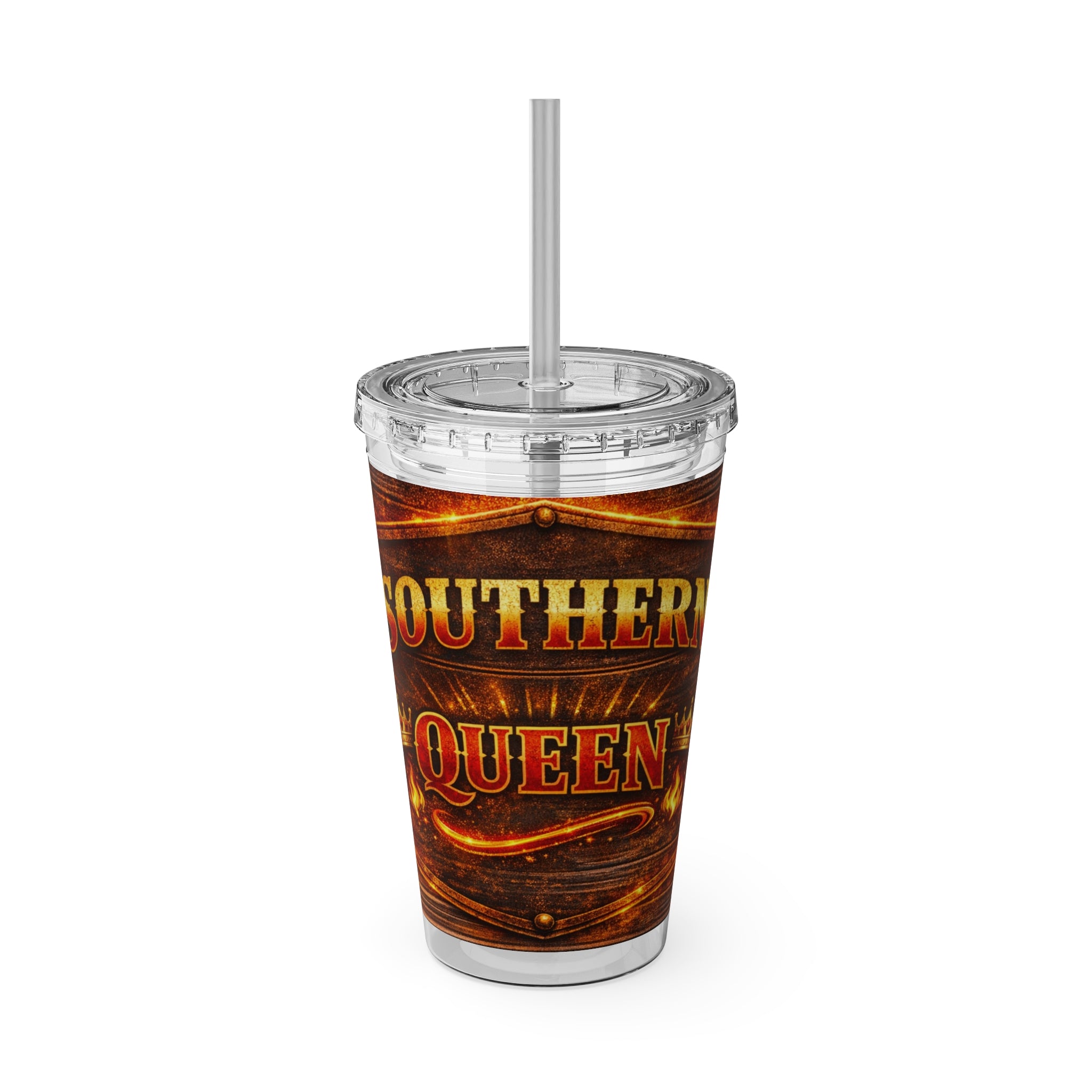 Southern Queen 16oz Insulated Tumbler with Straw — Rustic Crown Design