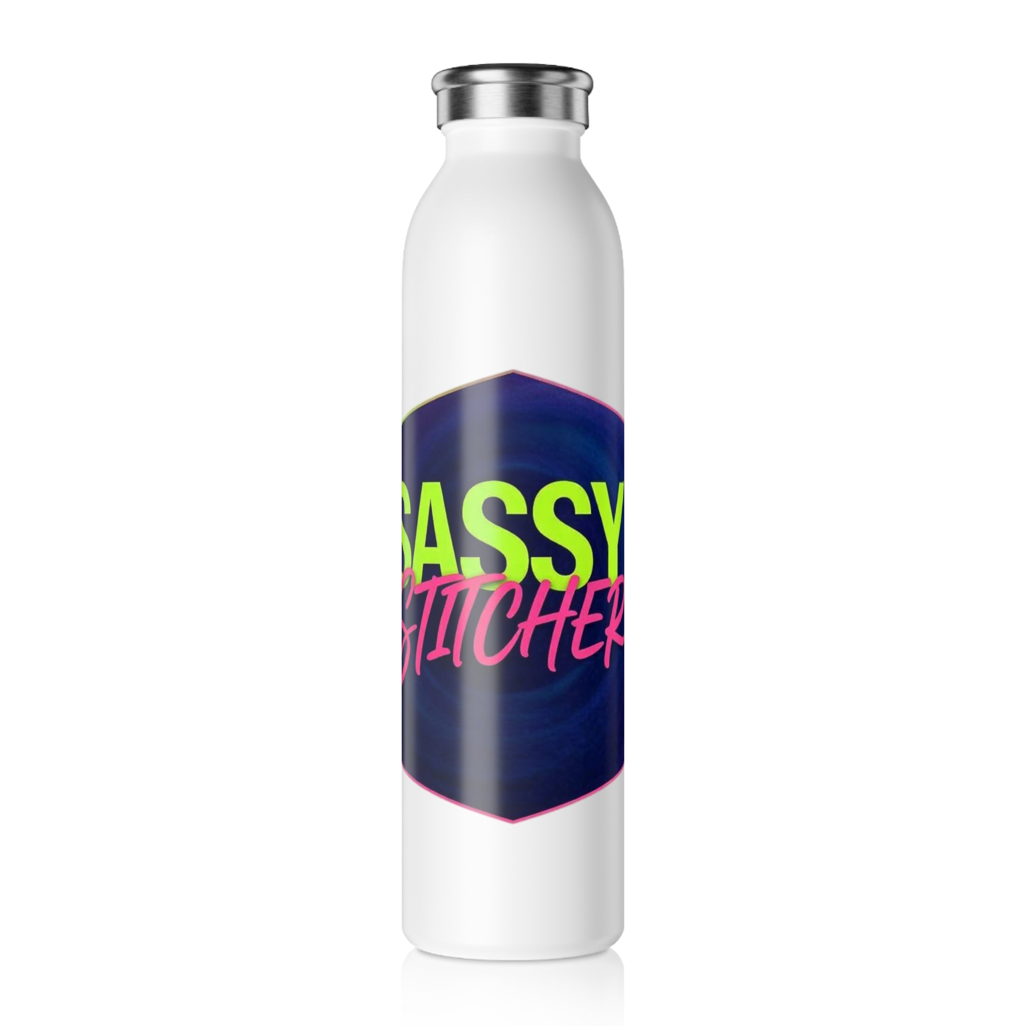 Sassy Stitcher Slim Water Bottle — Neon Retro Sewing Lover Gift
