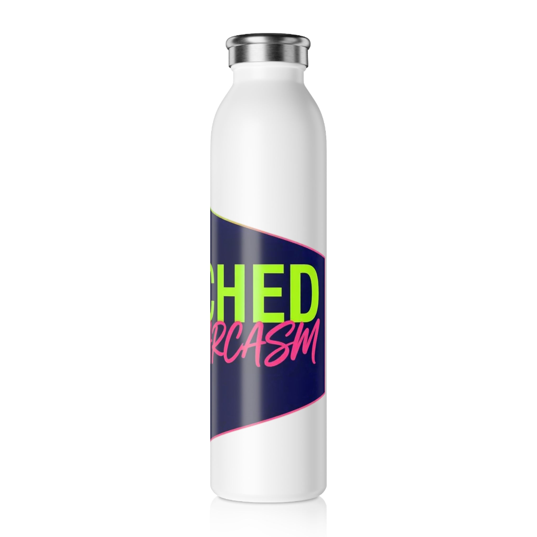 Slim Water Bottle — "Stitch with Sarcasm" Neon Script Stainless Steel Bottle