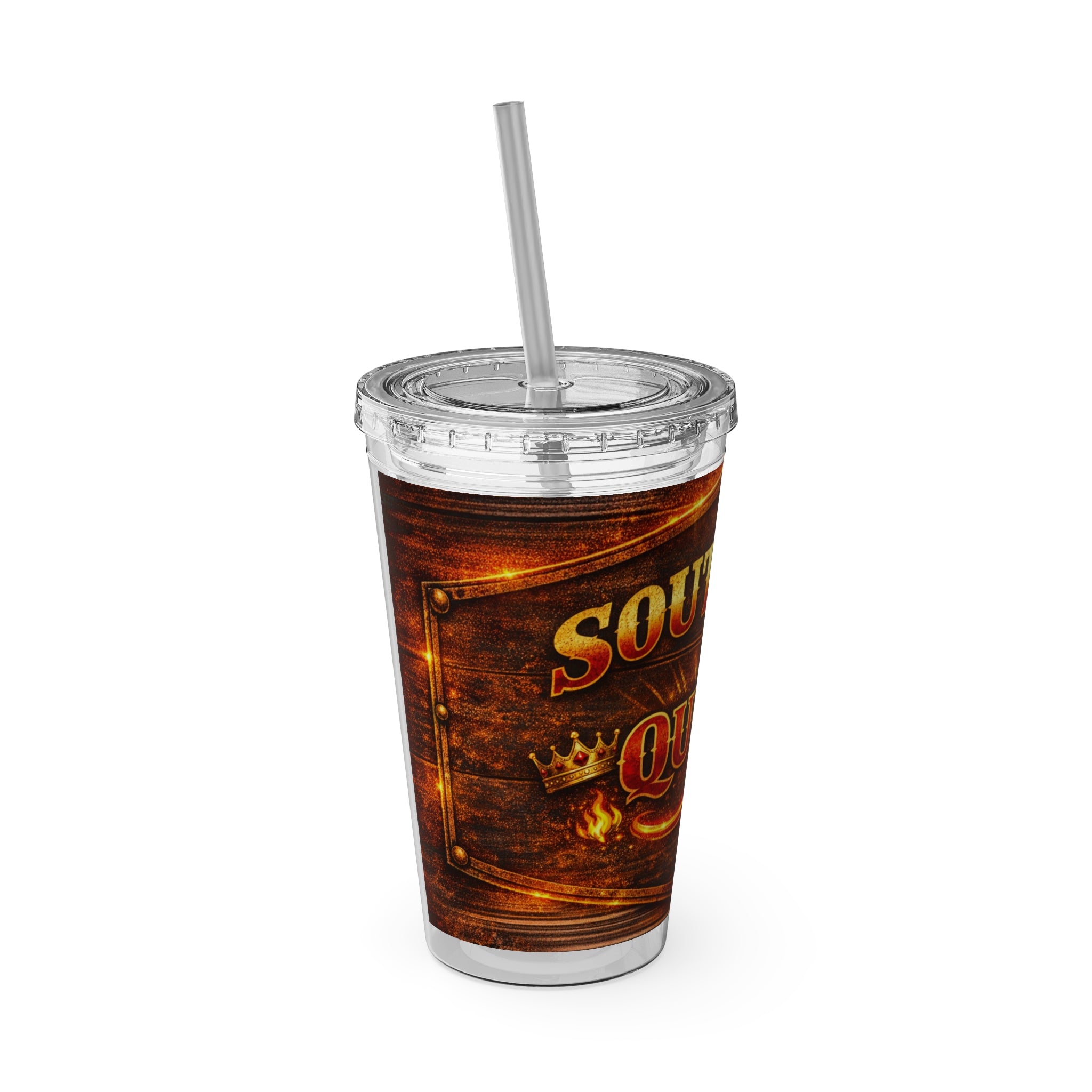 Southern Queen 16oz Insulated Tumbler with Straw — Rustic Crown Design