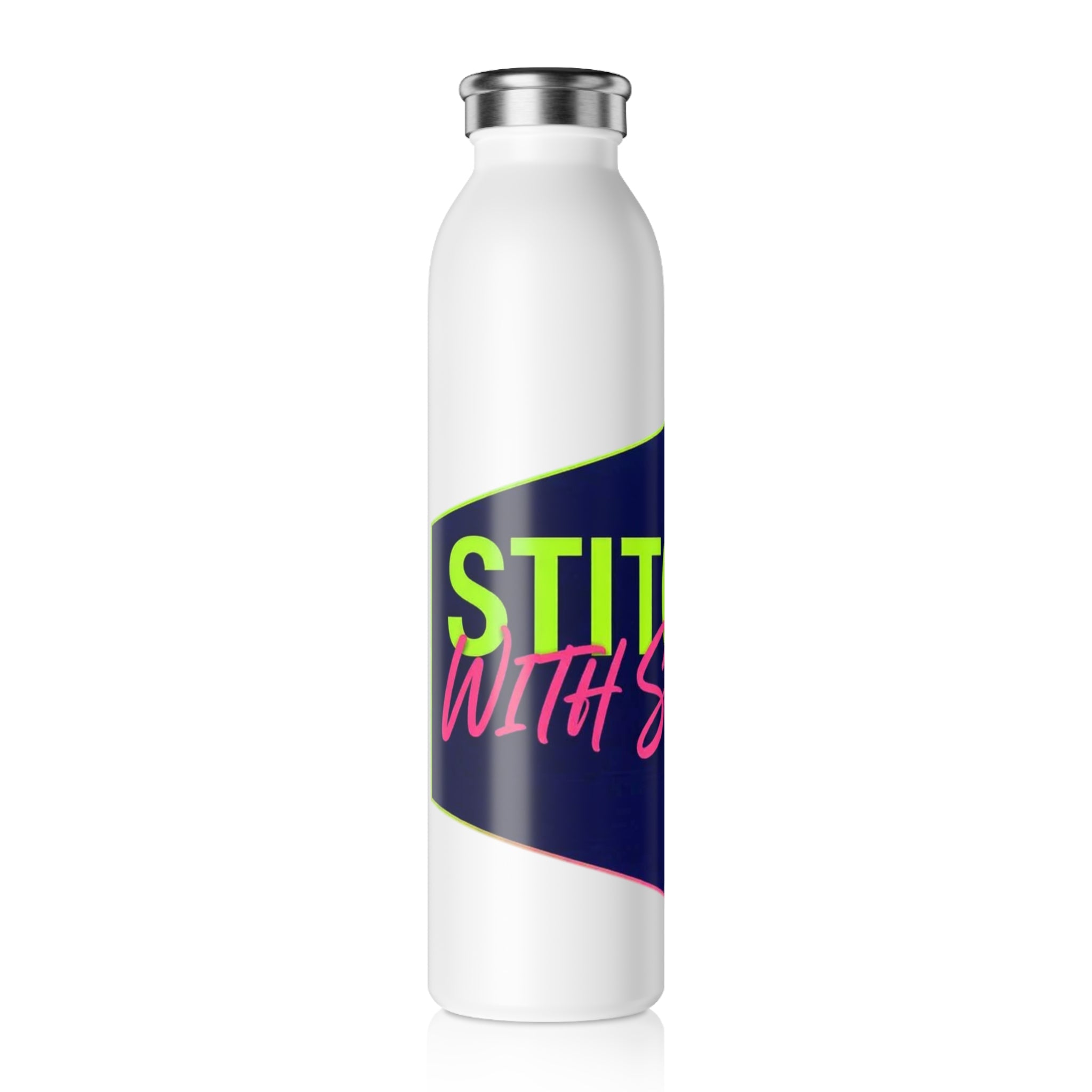 Slim Water Bottle — "Stitch with Sarcasm" Neon Script Stainless Steel Bottle