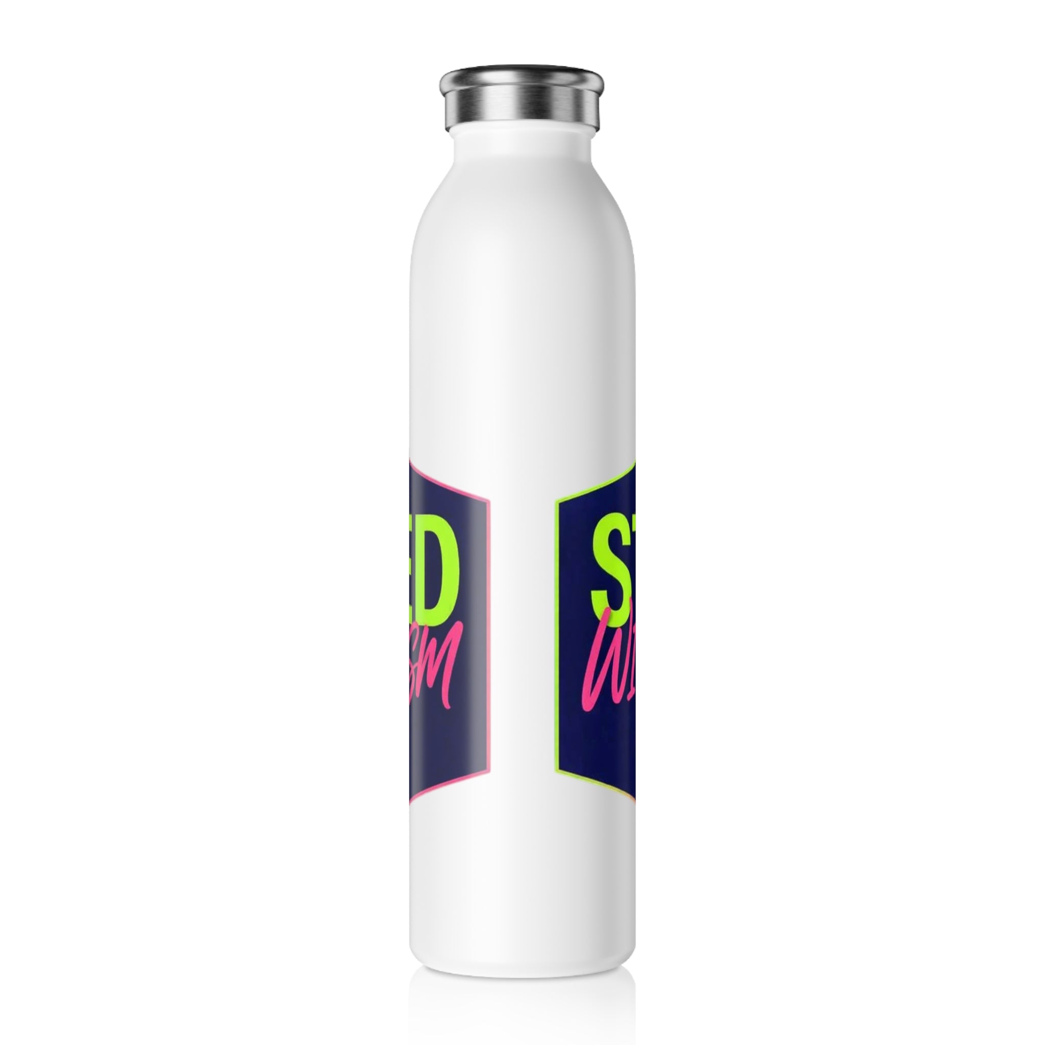 Slim Water Bottle — "Stitch with Sarcasm" Neon Script Stainless Steel Bottle