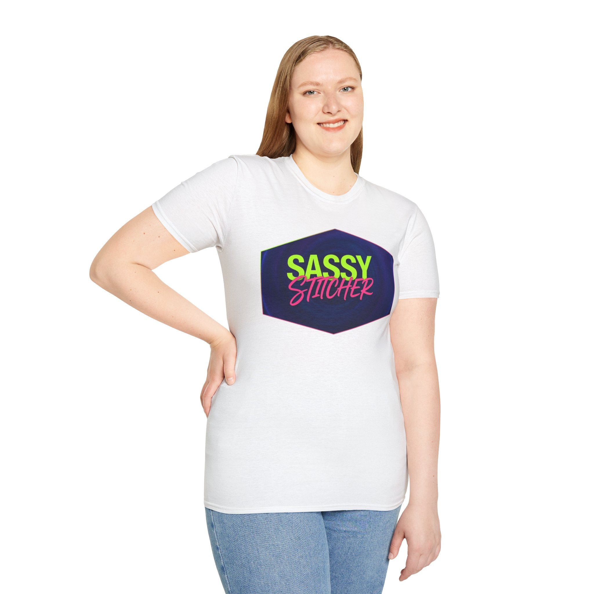Sassy Stitcher T-Shirt — Bold Neon Embroiderer Tee