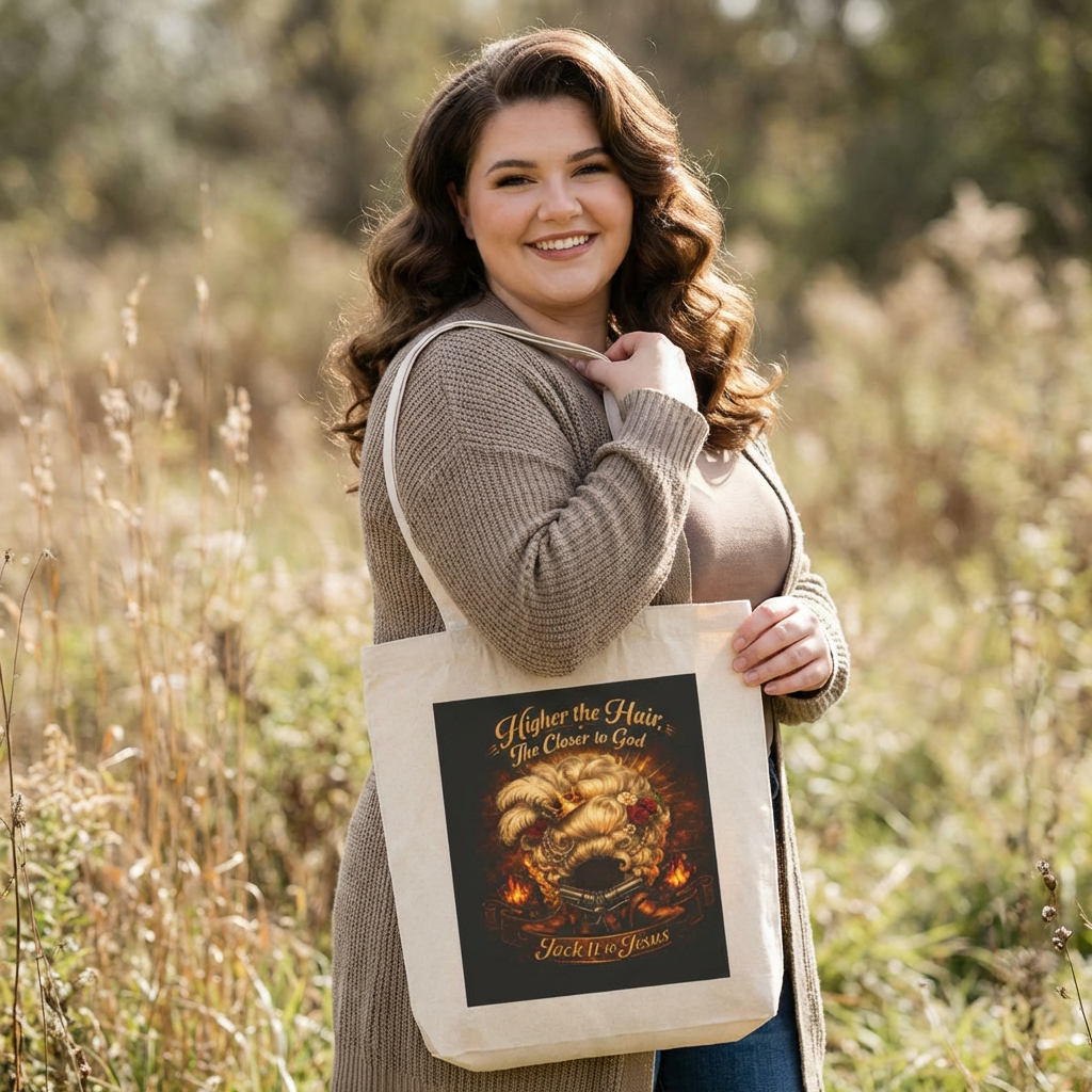Tote Bag — "Higher the Hair, The Closer to God" Vintage Ram Skull Canvas Tote