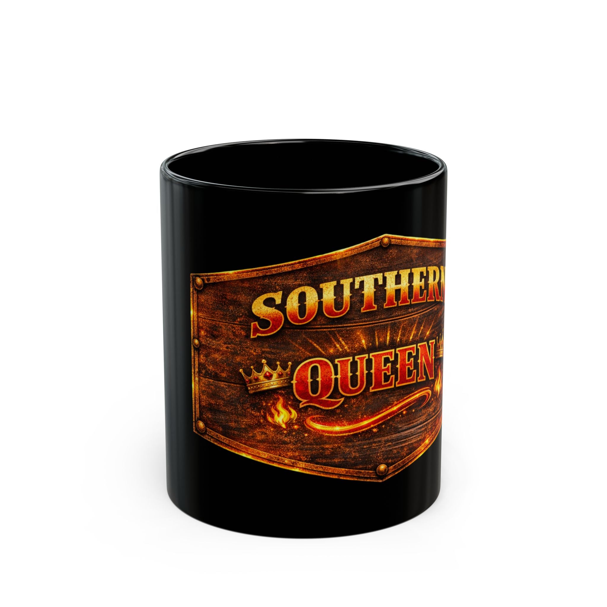 Southern Queen Black Coffee Mug — Rustic Crown Design (11oz & 15oz)