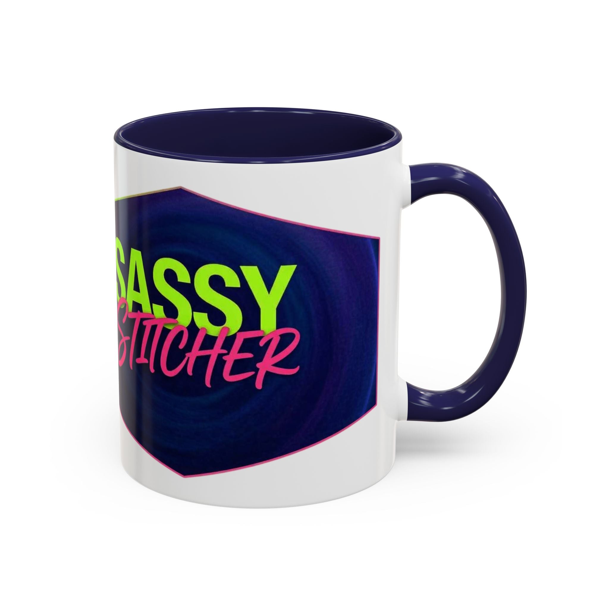 Sassy Stitcher Accent Coffee Mug – Neon Retro Needlework Gift (11/15oz)
