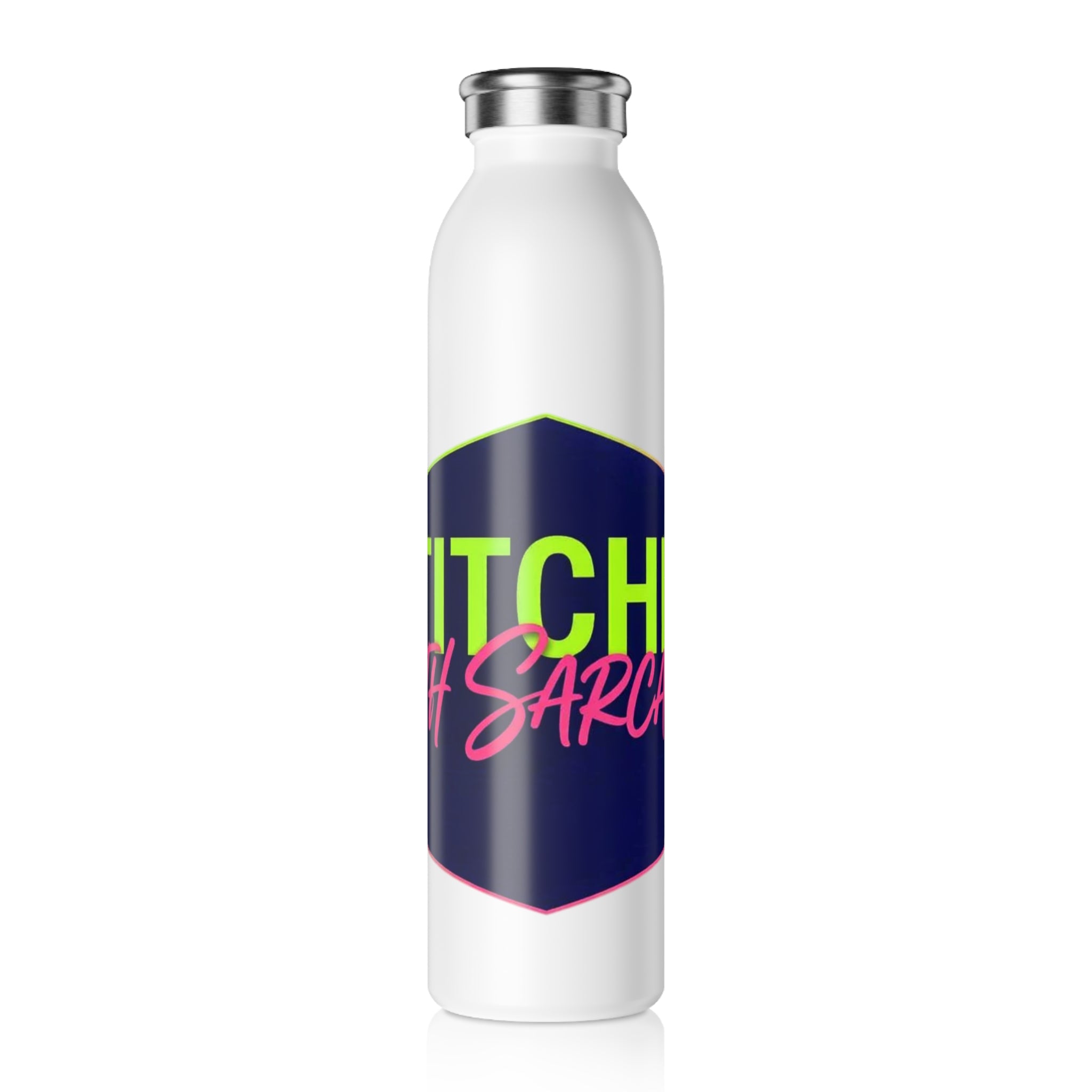 Slim Water Bottle — "Stitch with Sarcasm" Neon Script Stainless Steel Bottle