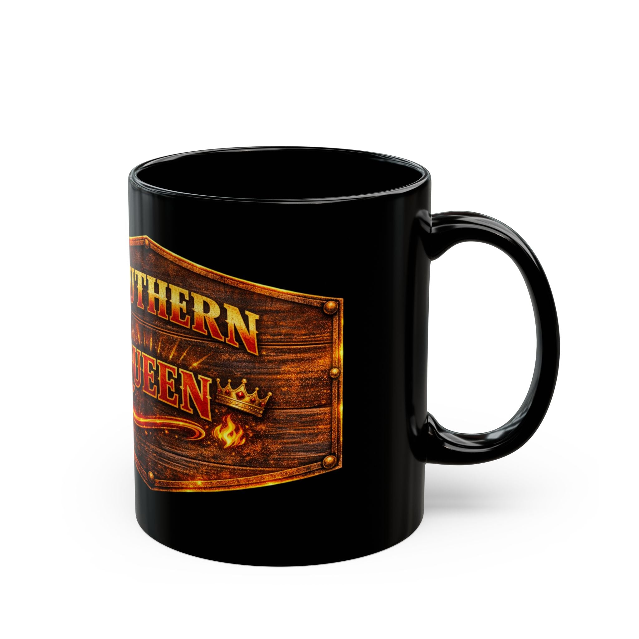 Southern Queen Black Coffee Mug — Rustic Crown Design (11oz & 15oz)