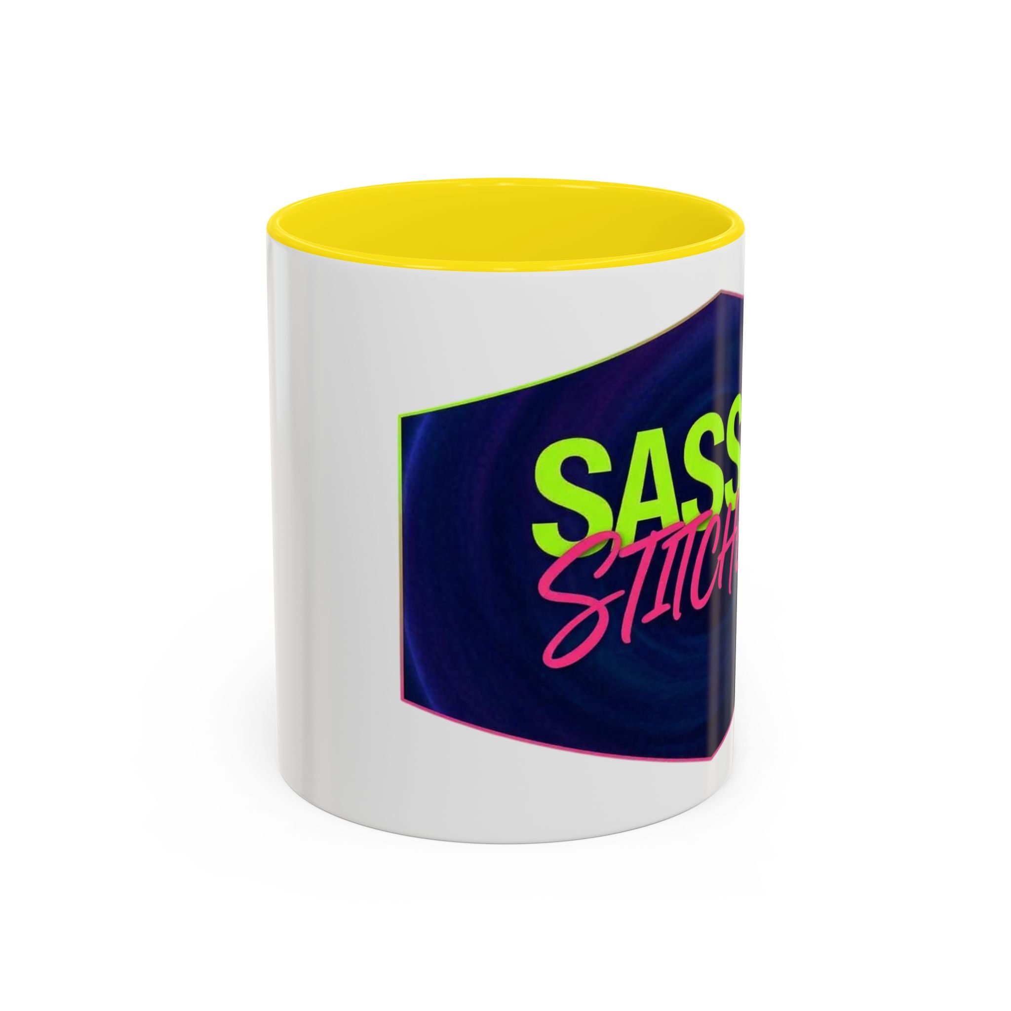 Sassy Stitcher Accent Coffee Mug – Neon Retro Needlework Gift (11/15oz)
