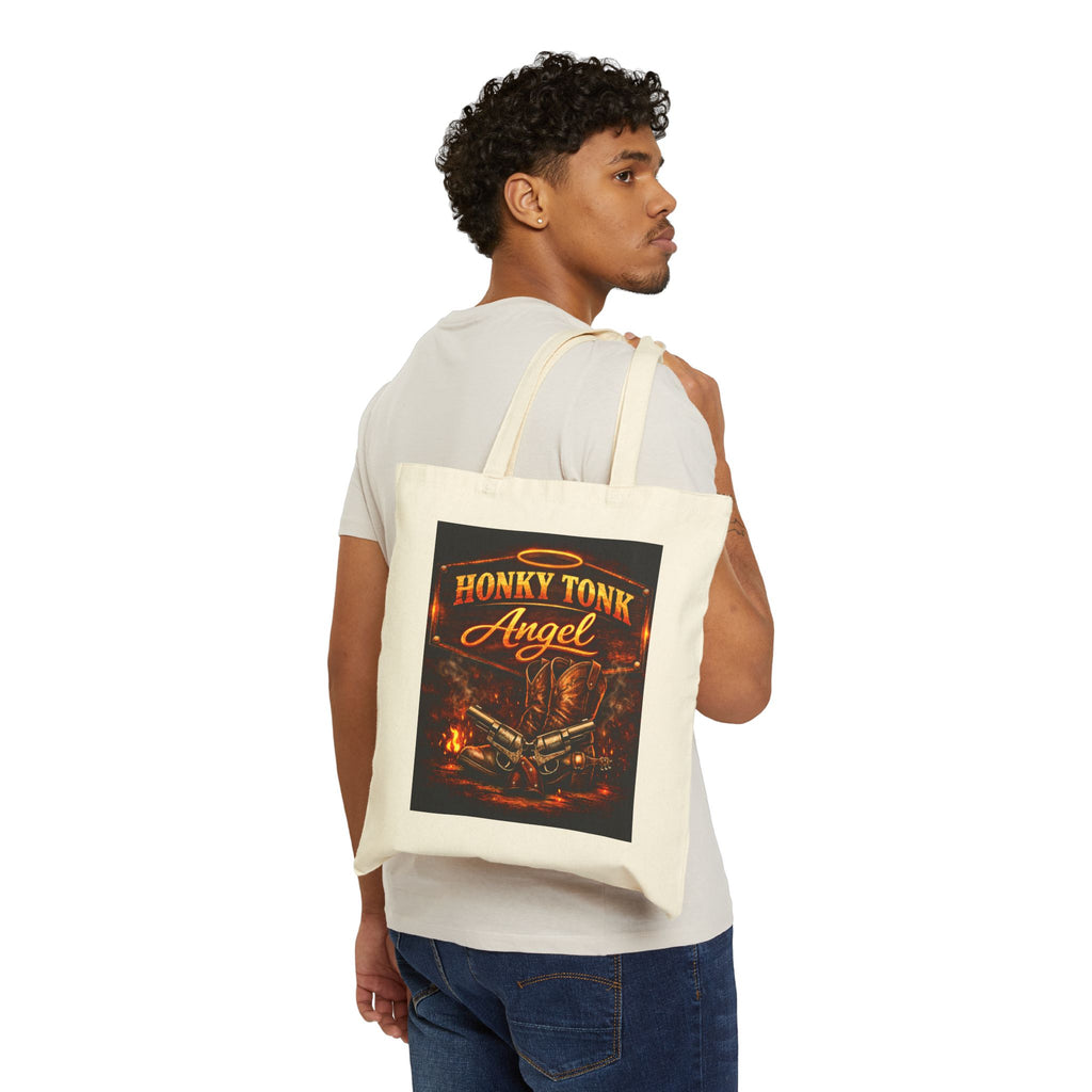 Honky Tonk Angel Canvas Tote Bag — Retro Country Music Concert Tote