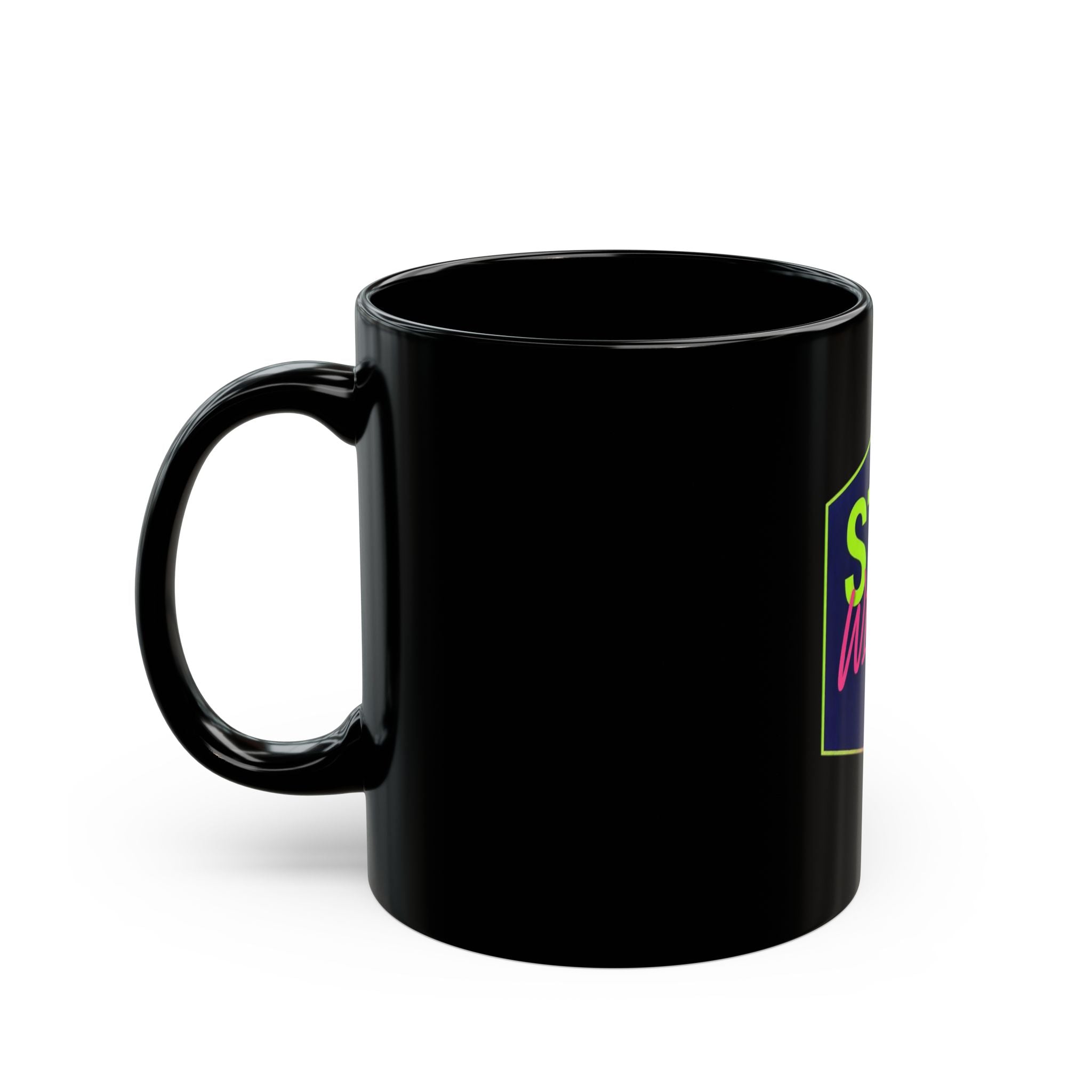 Mug - "Stitched with Sarcasm" Neon Graphic Black Coffee Mug (11oz/15oz)